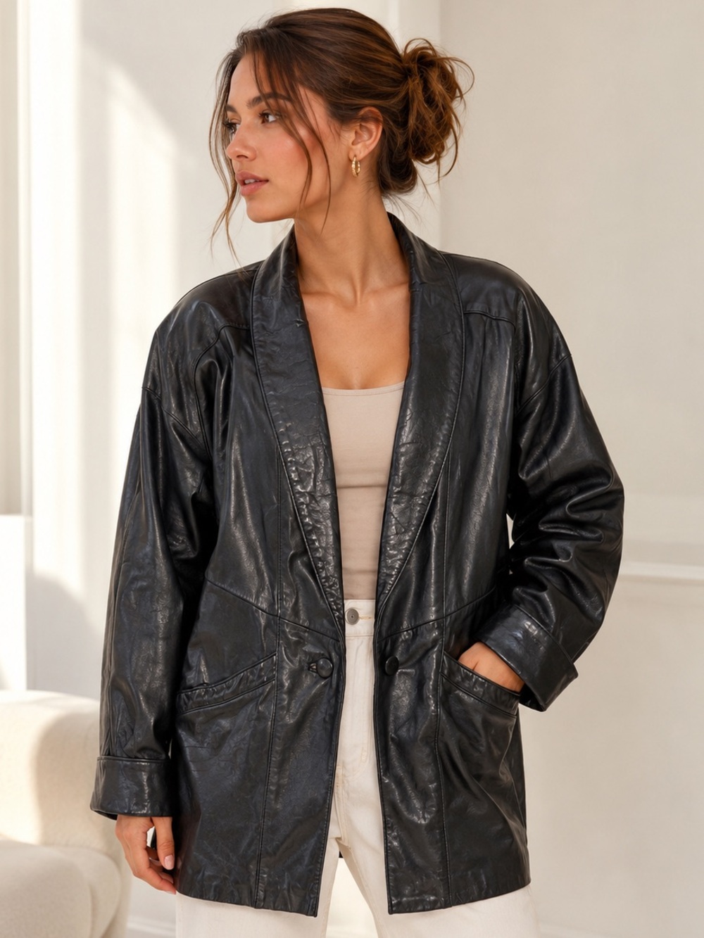 Vintage Ada Womens Leather Jacket Black 80s 90s Soft Buttery Size Large